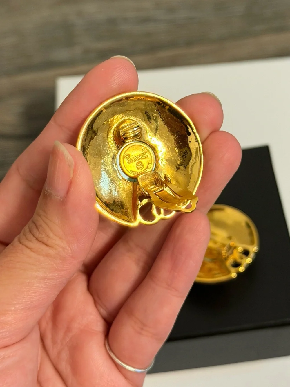 Chanel Vintage Gold Turquoise Stone CC Clip On Earrings